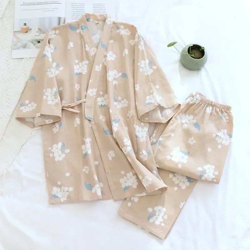 Damen Kimono Schlafanzug Baumwolle – Pyjama Set – Produktansicht 8