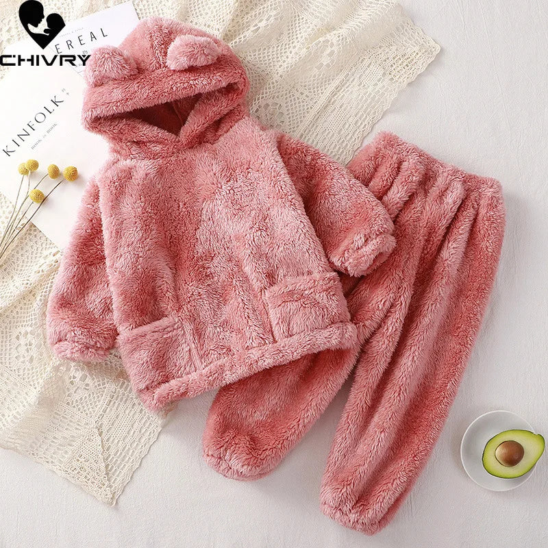 Kinder Schlafanzug Fleece Bär Kapuze – warmer Pyjama Winter – Produktansicht 6