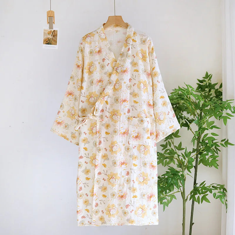 Damen Kimono Bademantel Baumwolle – leichter Morgenmantel – Produktansicht 13