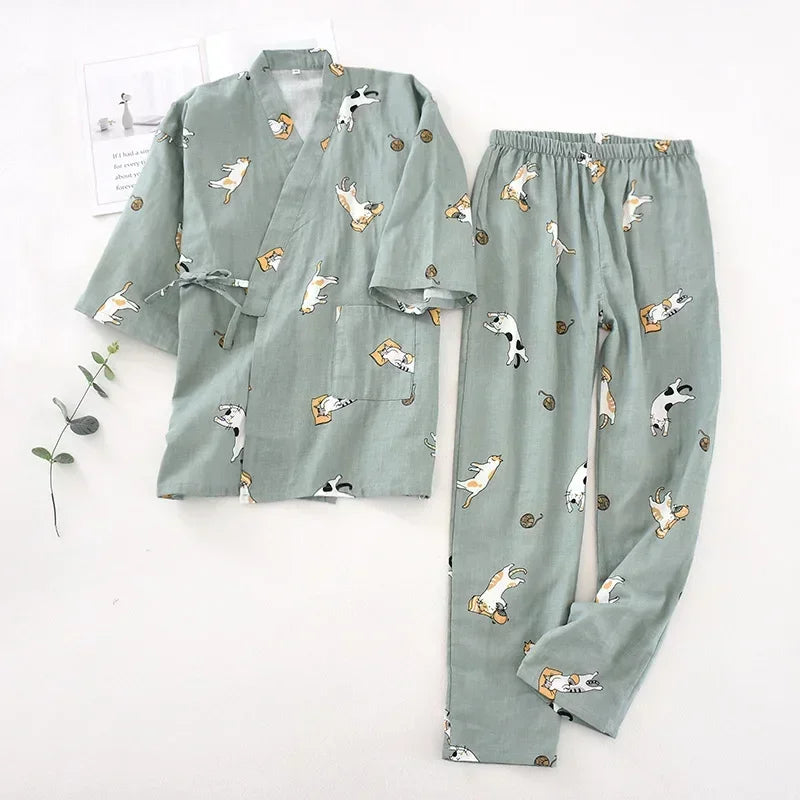 Damen Kimono Schlafanzug Baumwolle – Pyjama Set – Produktansicht 26