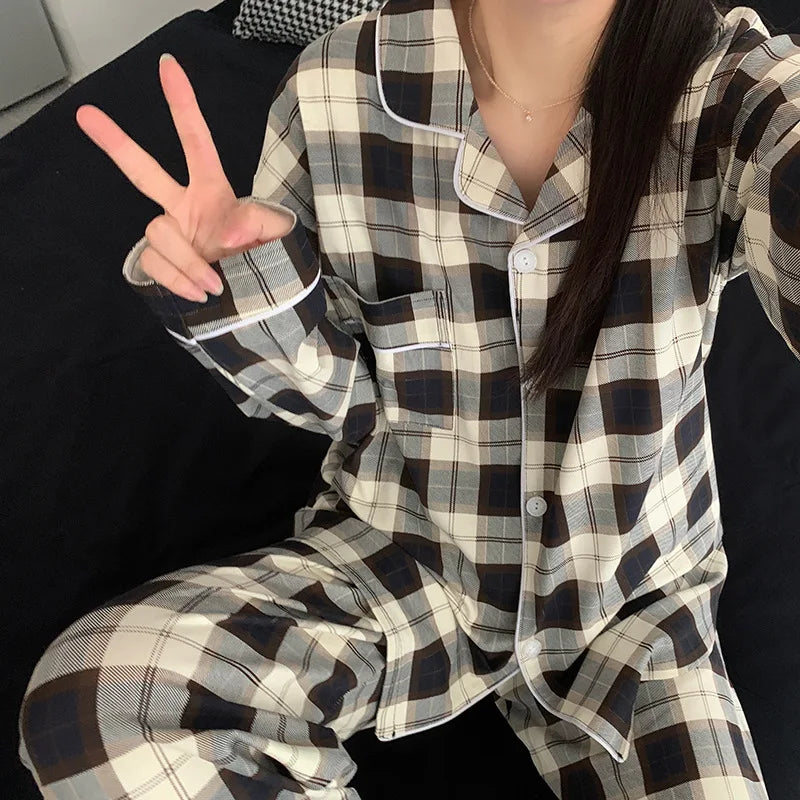 Damen Schlafanzug lang gemustert – Pyjama Set Herbst – Produktansicht 1