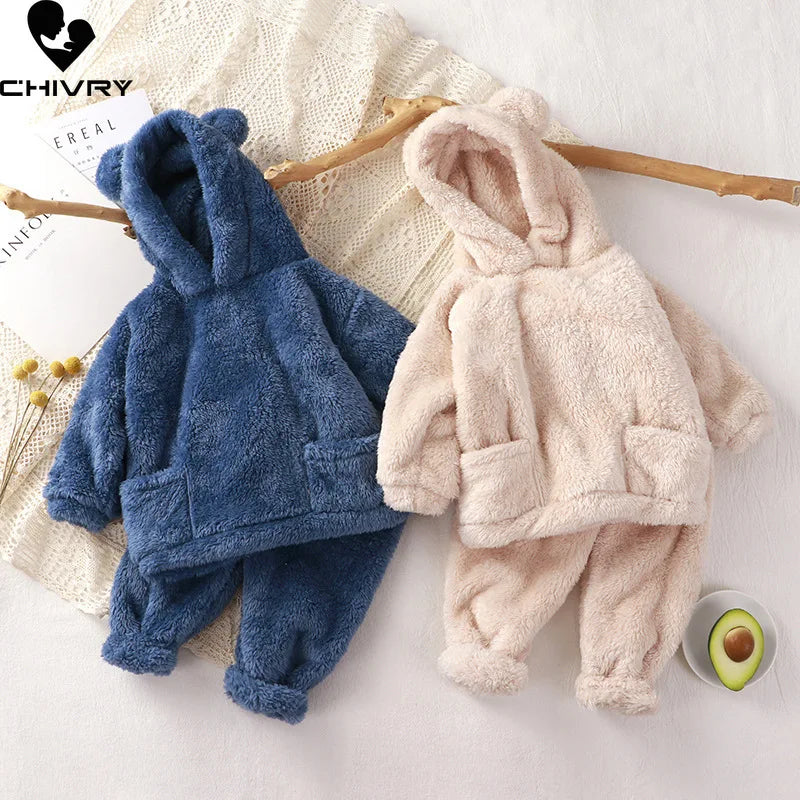 Kinder Schlafanzug Fleece Bär Kapuze – warmer Pyjama Winter – Produktansicht 3