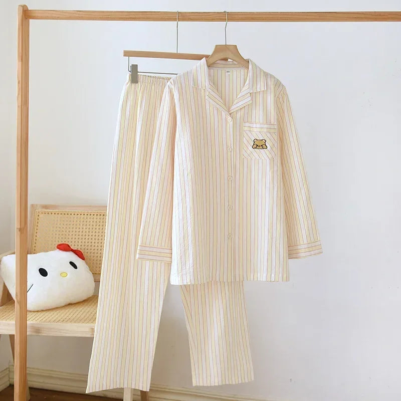 Damen Schlafanzug lang gestreift Baumwolle – Pyjama Set – Produktansicht 3