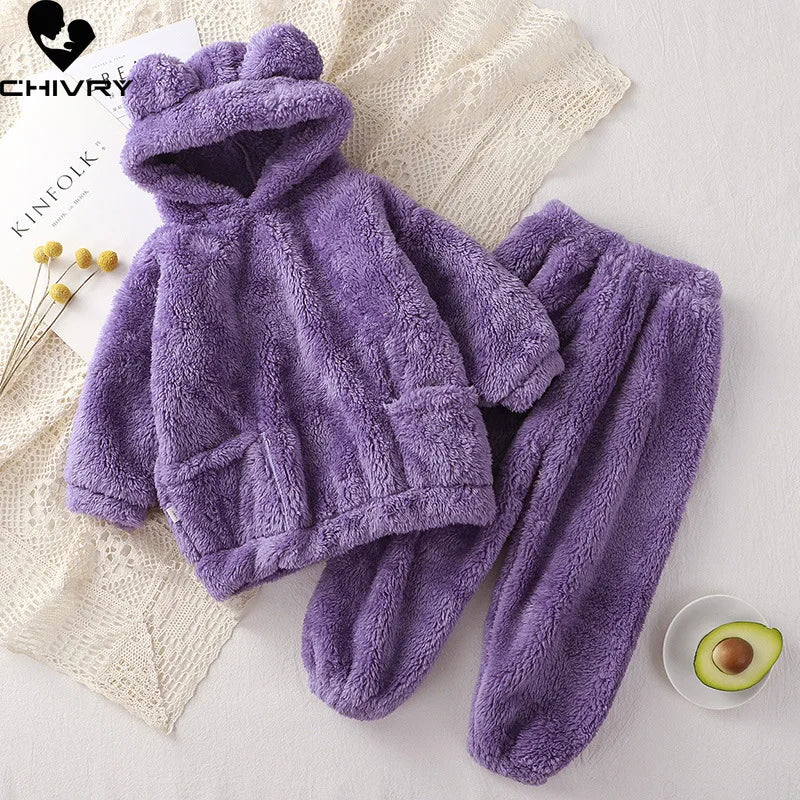 Kinder Schlafanzug Fleece Bär Kapuze – warmer Pyjama Winter – Produktansicht 5