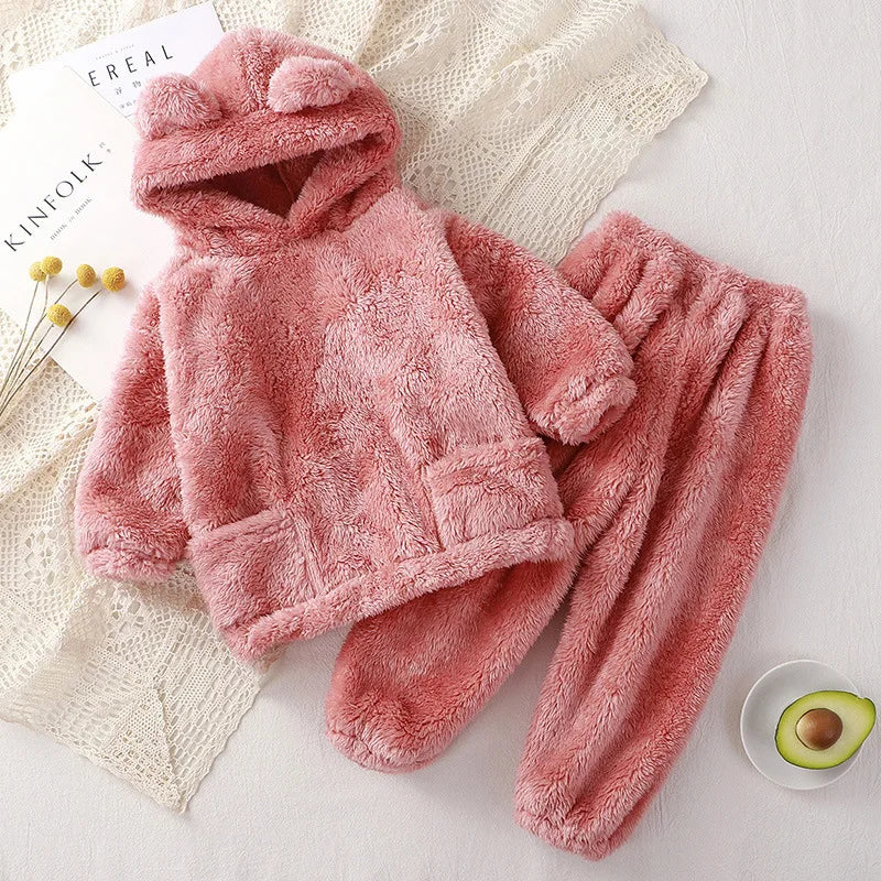 Kinder Schlafanzug Fleece Bär Kapuze – warmer Pyjama Winter – Produktansicht 20