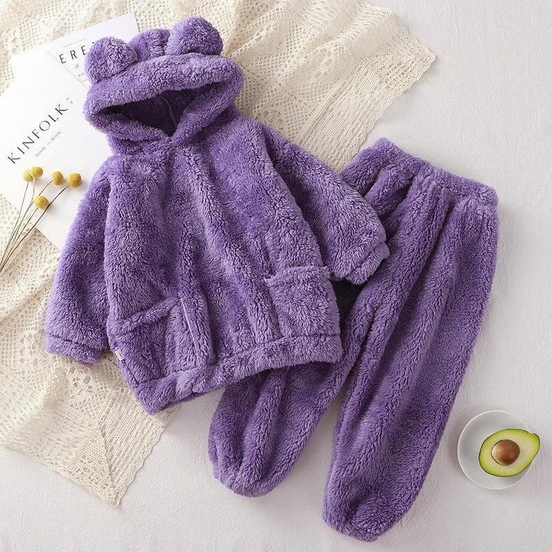 Kinder Schlafanzug Fleece Bär Kapuze – warmer Pyjama Winter – Produktansicht 19