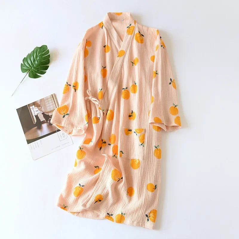 Damen Kimono Bademantel Baumwolle – leichter Morgenmantel – Produktansicht 3