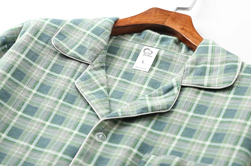 Herren Flanell Schlafanzug lang kariert – warmer Pyjama – Produktansicht 13