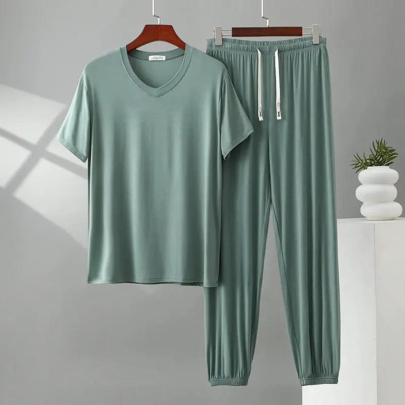 Herren Schlafanzug Modal kurzarm – Pyjama Set V-Ausschnitt – Produktansicht 11