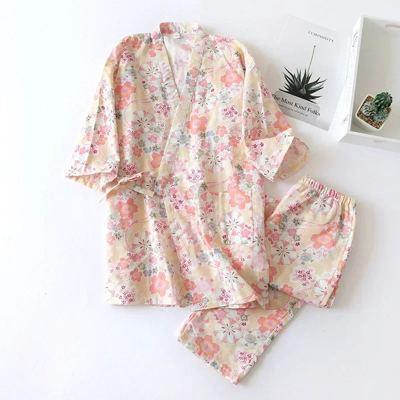 Damen Kimono Schlafanzug Baumwolle – Pyjama Set – Produktansicht 23