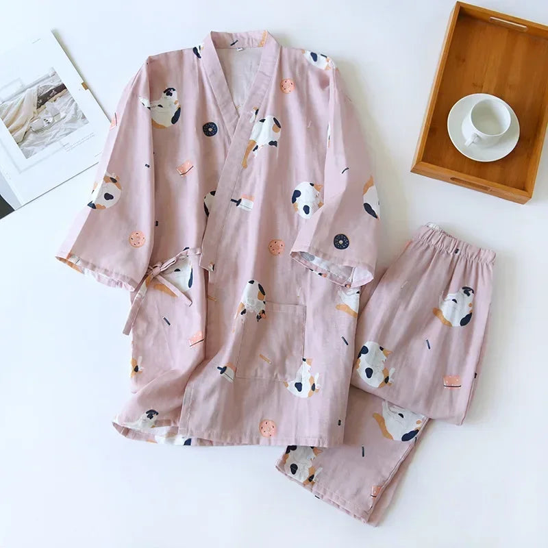 Damen Kimono Schlafanzug Baumwolle – Pyjama Set – Produktansicht 20