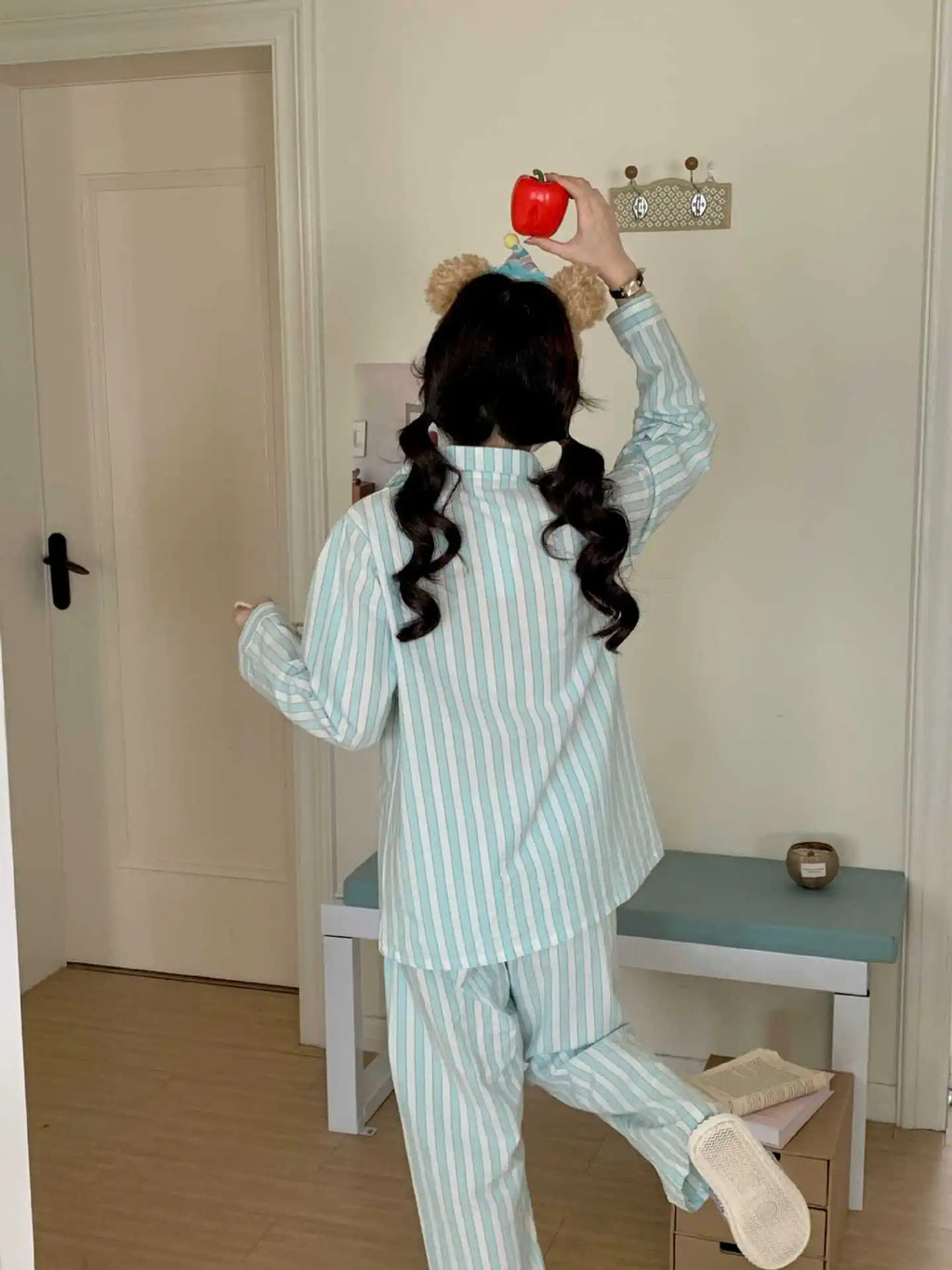 Damen Schlafanzug lang gestreift Baumwolle – Pyjama Set – Produktansicht 13