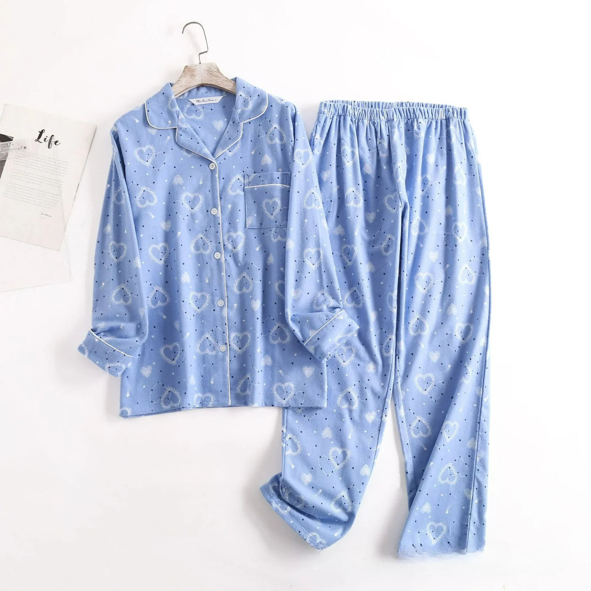 Damen Flanell Schlafanzug lang – warmer Pyjama Winter – Produktansicht 38