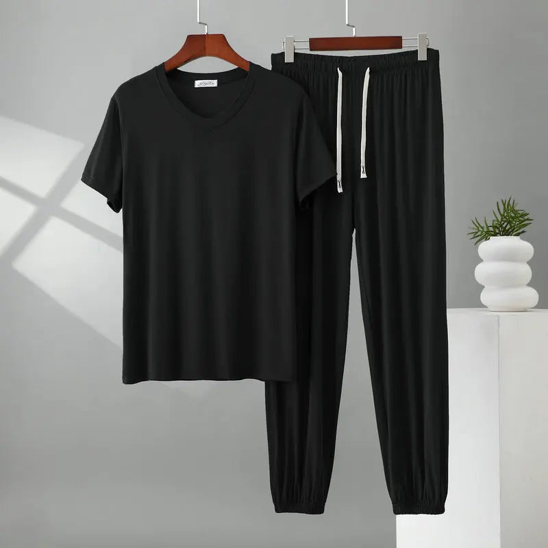 Herren Schlafanzug Modal kurzarm – Pyjama Set V-Ausschnitt – Produktansicht 10