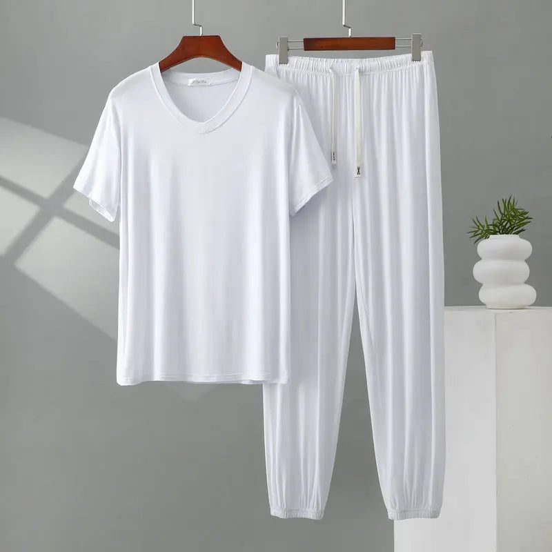 Herren Schlafanzug Modal kurzarm – Pyjama Set V-Ausschnitt – Produktansicht 7