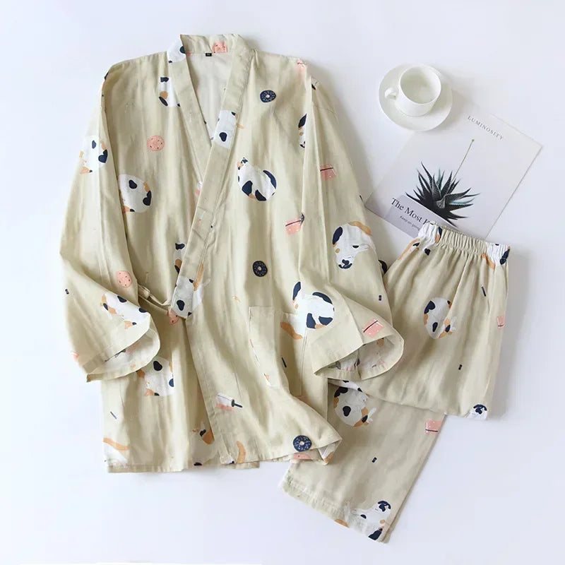 Damen Kimono Schlafanzug Baumwolle – Pyjama Set – Produktansicht 21