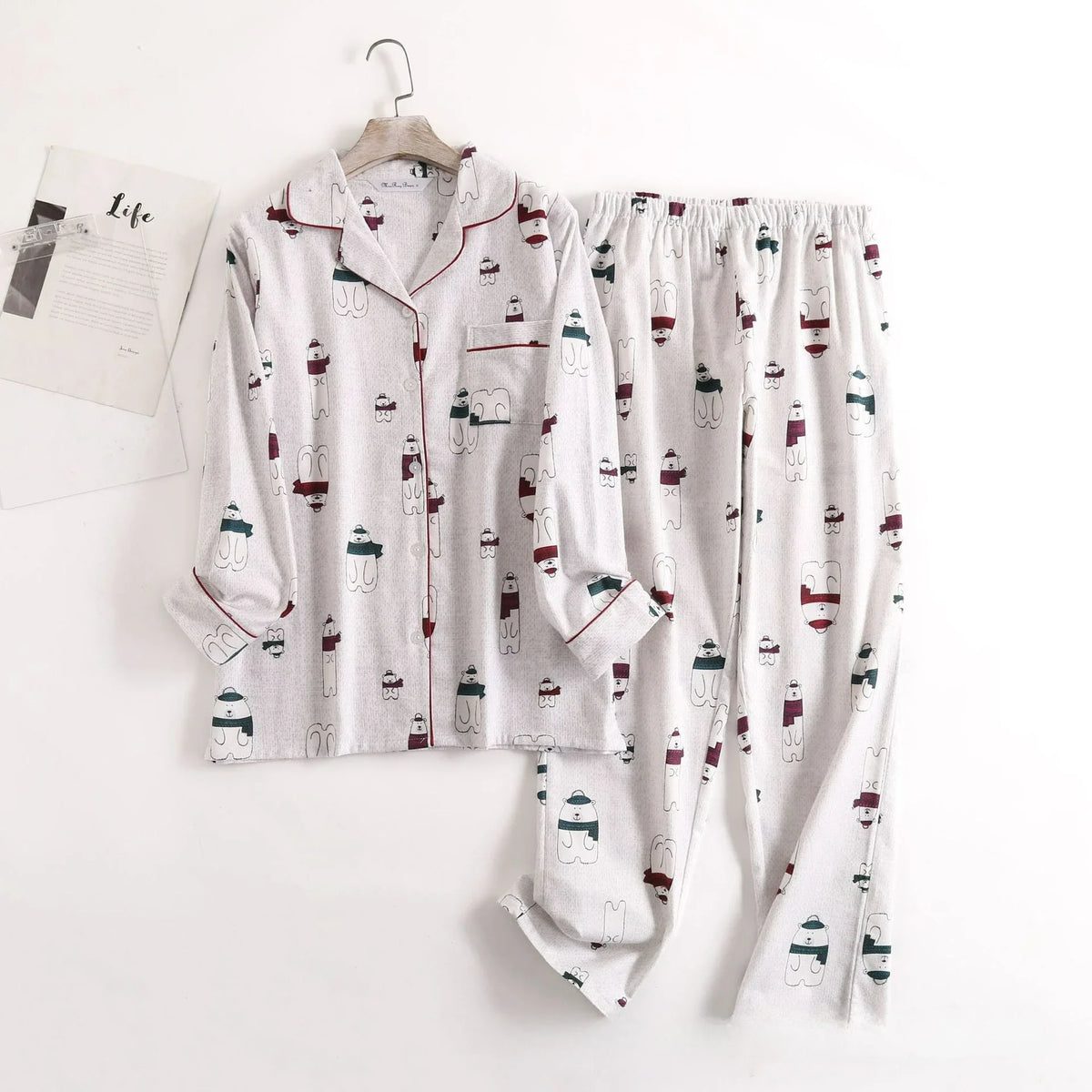Damen Flanell Schlafanzug lang – warmer Pyjama Winter – Produktansicht 30