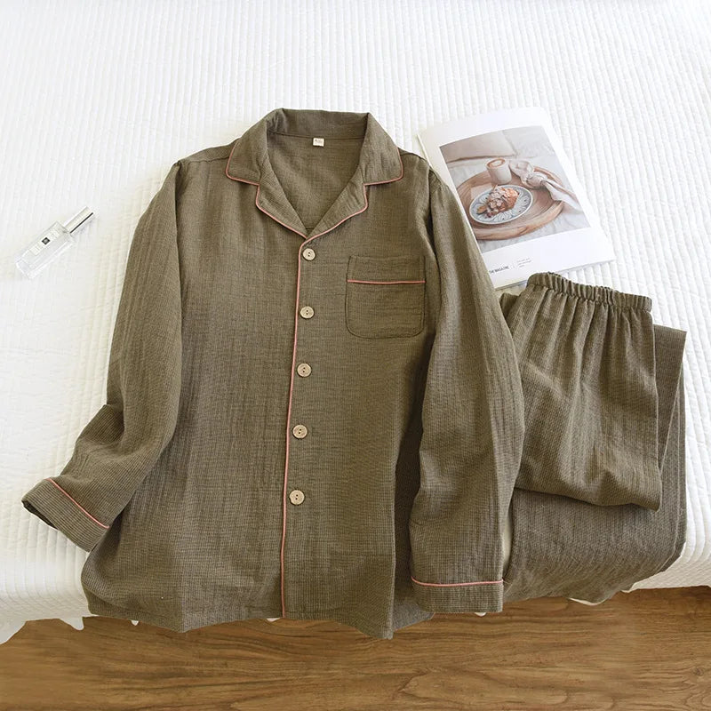 Herren Schlafanzug lang Baumwolle – Pyjama Set locker – Produktansicht 10