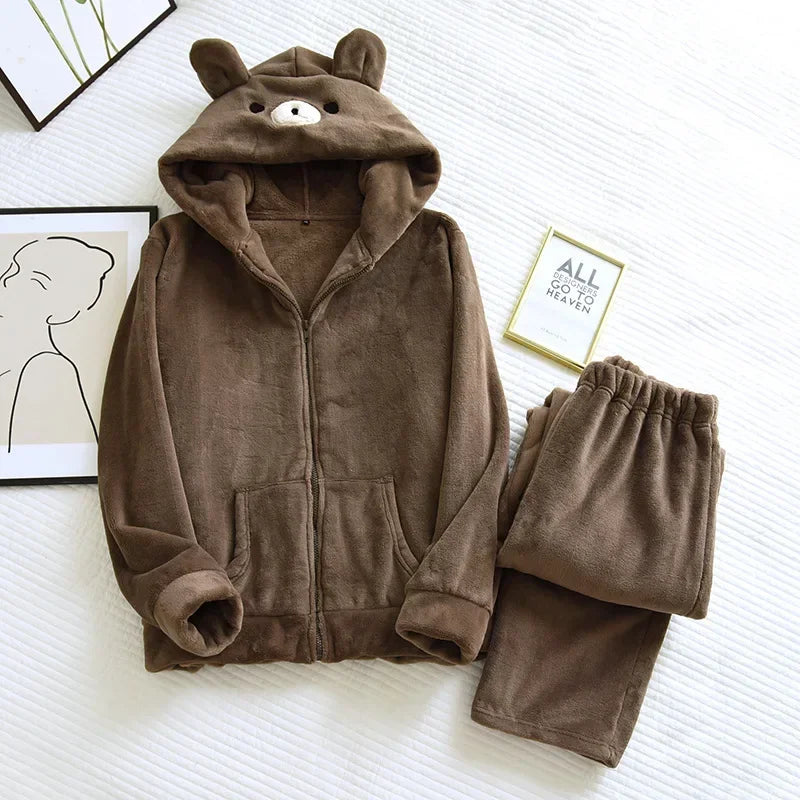 Paar Flanell Schlafanzug mit Kapuze – warmer Pyjama Winter – Produktansicht 30