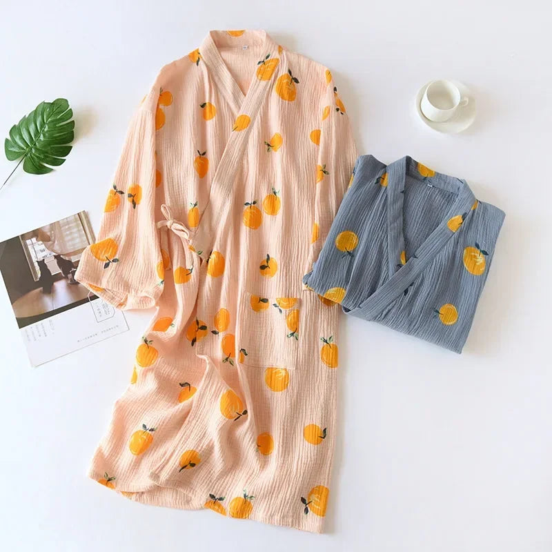Damen Kimono Bademantel Baumwolle – leichter Morgenmantel – Produktansicht 2
