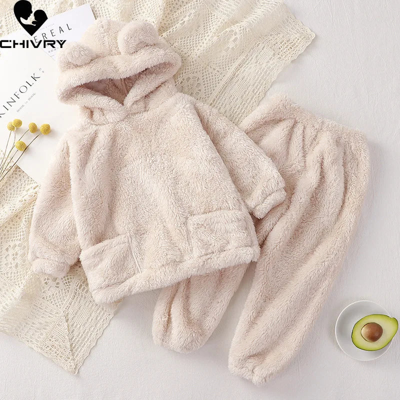 Kinder Schlafanzug Fleece Bär Kapuze – warmer Pyjama Winter – Produktansicht 4