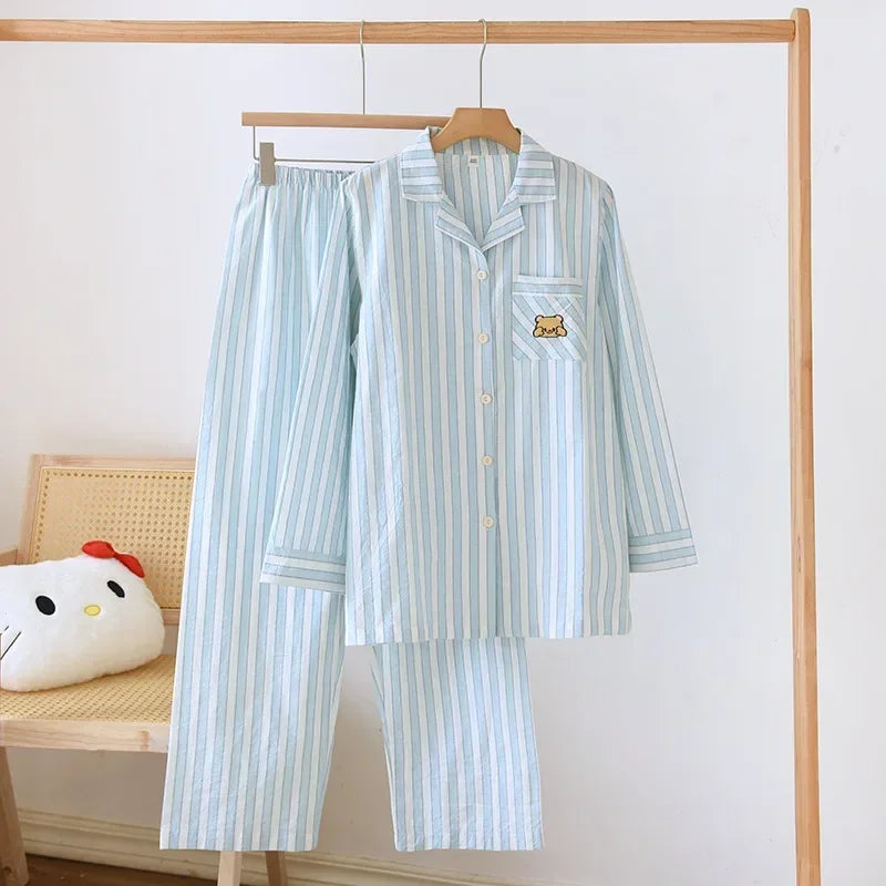 Damen Schlafanzug lang gestreift Baumwolle – Pyjama Set – Produktansicht 31