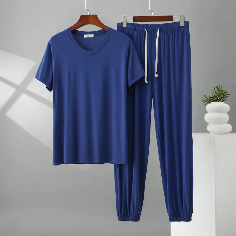 Herren Schlafanzug Modal kurzarm – Pyjama Set V-Ausschnitt – Produktansicht 12