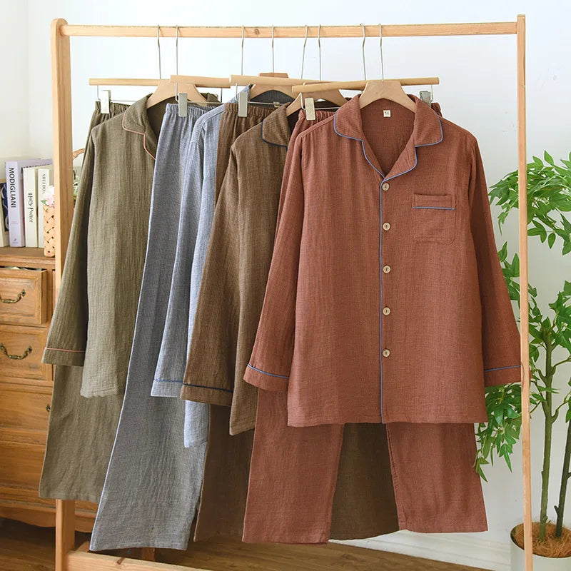 Herren Schlafanzug lang Baumwolle – Pyjama Set locker – Produktansicht 1