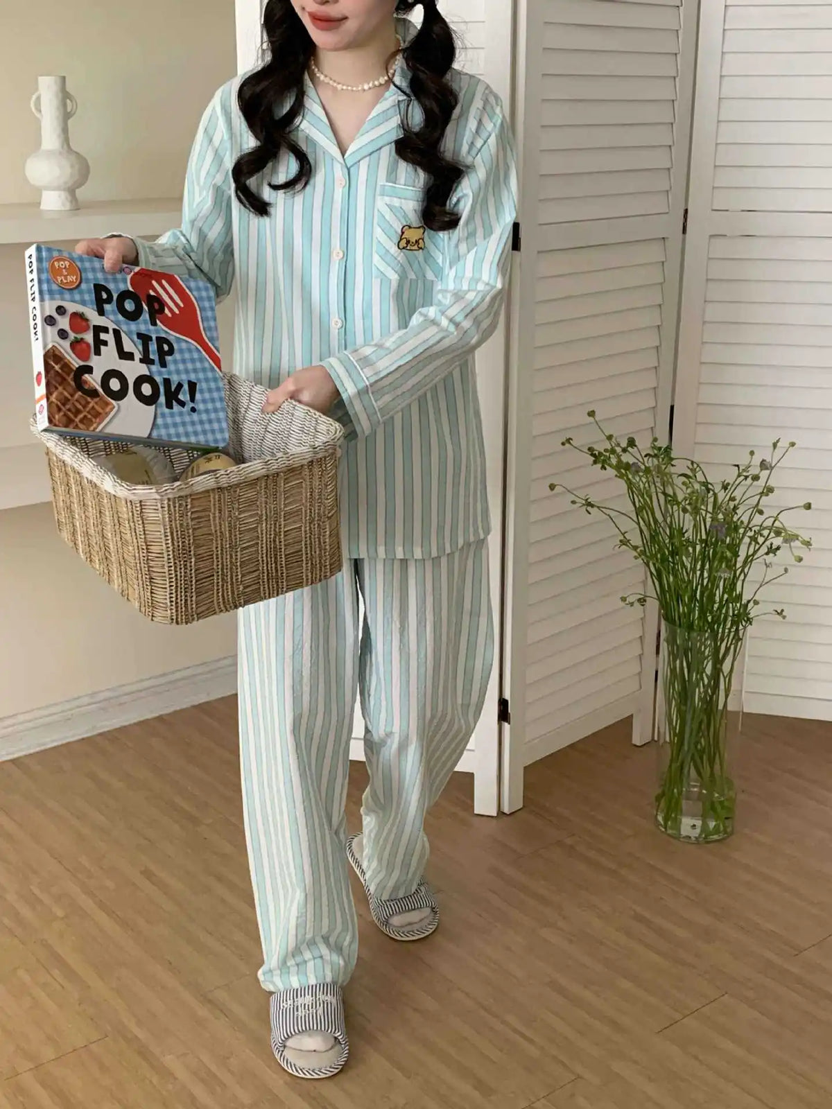Damen Schlafanzug lang gestreift Baumwolle – Pyjama Set – Produktansicht 14