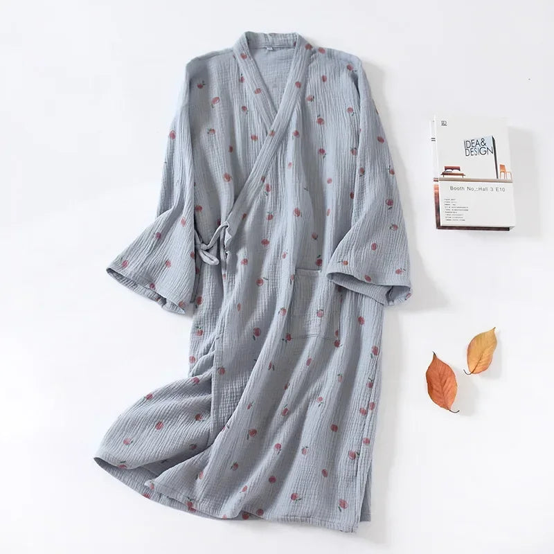 Damen Kimono Bademantel Baumwolle – leichter Morgenmantel – Produktansicht 7