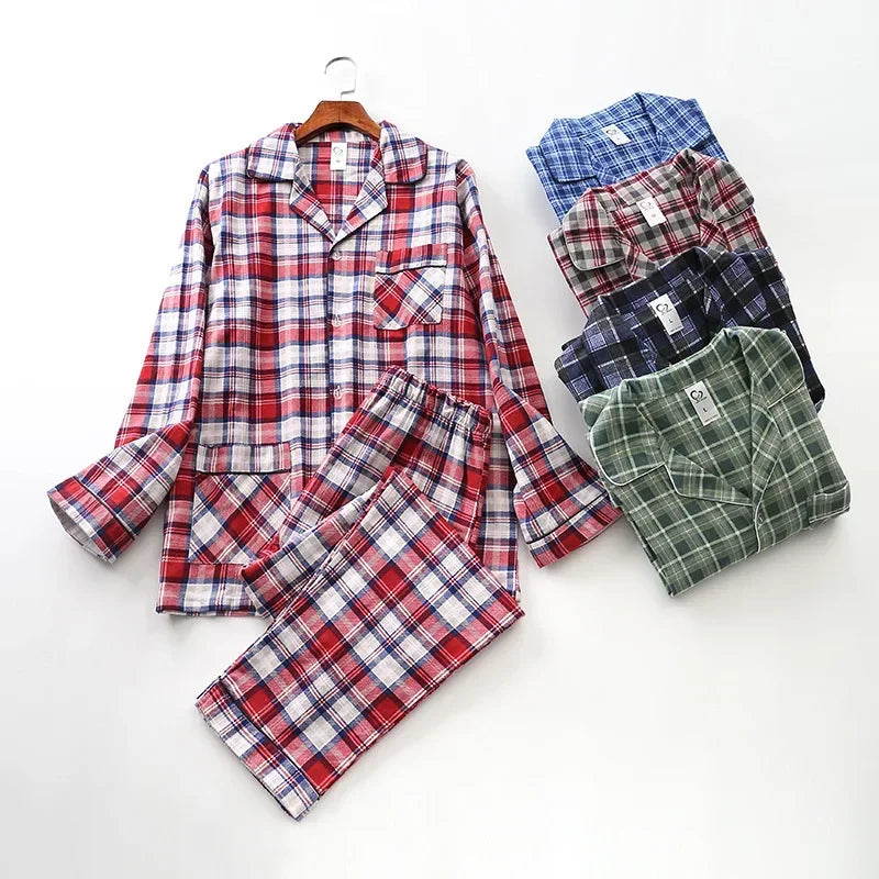 Herren Flanell Schlafanzug lang kariert – warmer Pyjama – Produktansicht 1