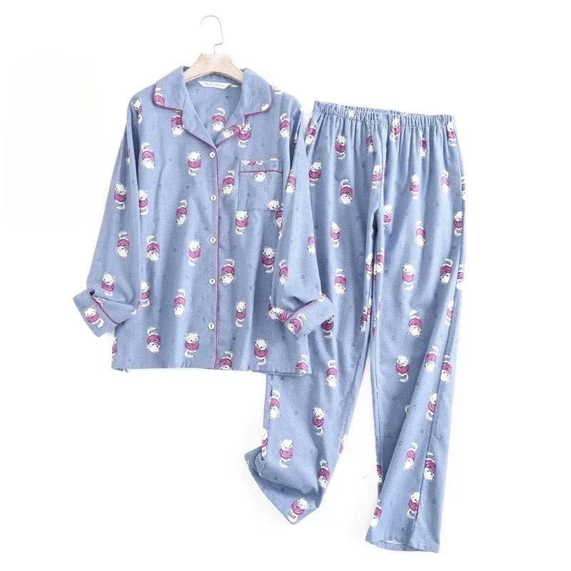 Damen Flanell Schlafanzug lang – warmer Pyjama Winter – Produktansicht 1