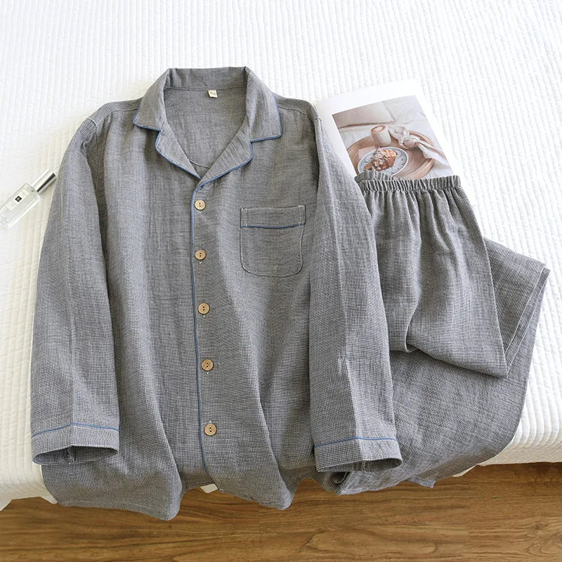 Herren Schlafanzug lang Baumwolle – Pyjama Set locker – Produktansicht 14