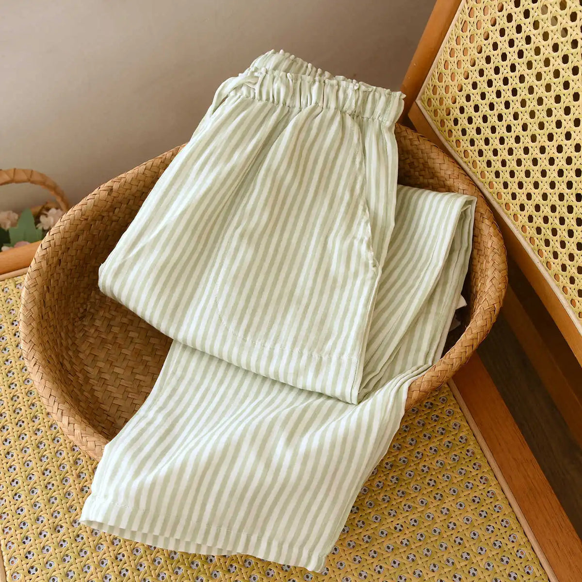 Damen Pyjamahose Baumwolle gestreift – Schlafanzug Hose lang – Produktansicht 24