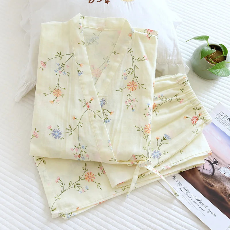 Damen Kimono Schlafanzug Baumwolle – Pyjama Set – Produktansicht 14