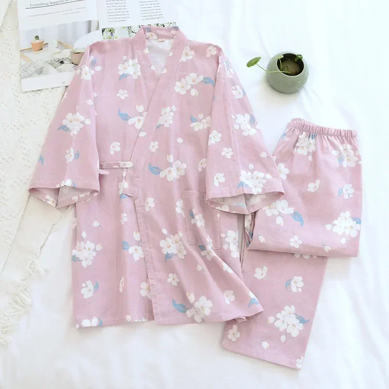 Damen Kimono Schlafanzug Baumwolle – Pyjama Set – Produktansicht 17