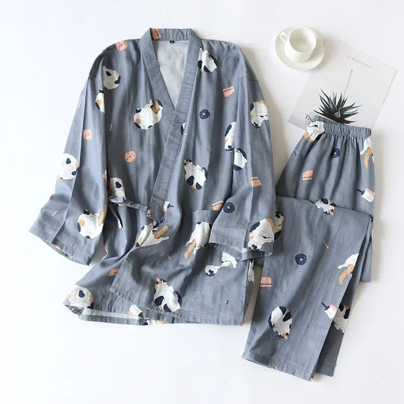 Damen Kimono Schlafanzug Baumwolle – Pyjama Set – Produktansicht 15