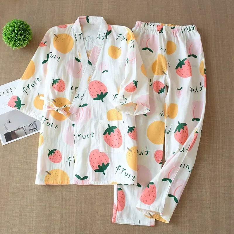 Damen Kimono Schlafanzug Baumwolle – Pyjama Set – Produktansicht 3