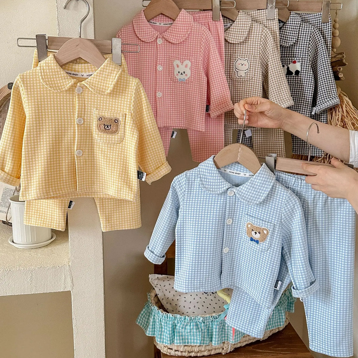 Kinder Schlafanzug lang kariert – Pyjama Set Herbst – Produktansicht 1