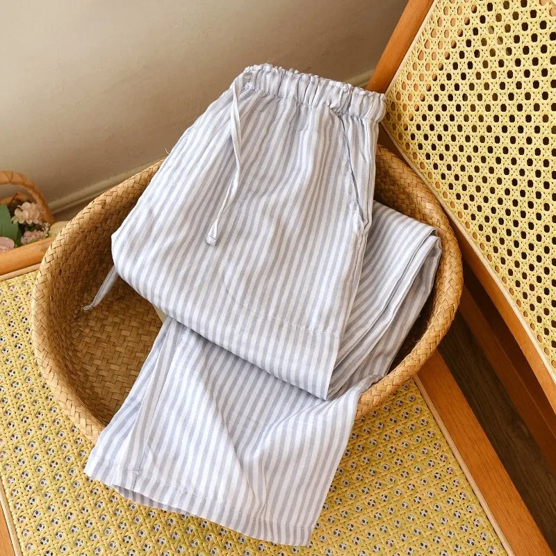 Damen Pyjamahose Baumwolle gestreift – Schlafanzug Hose lang – Produktansicht 4
