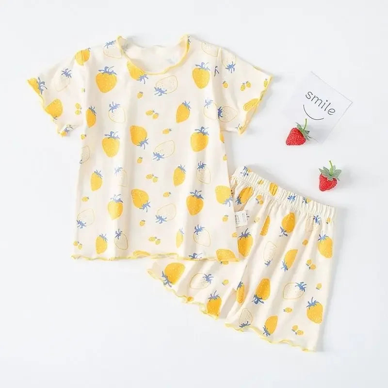 Kinder Schlafanzug kurz Mädchen Erdbeere – Pyjama Sommer – Produktansicht 12