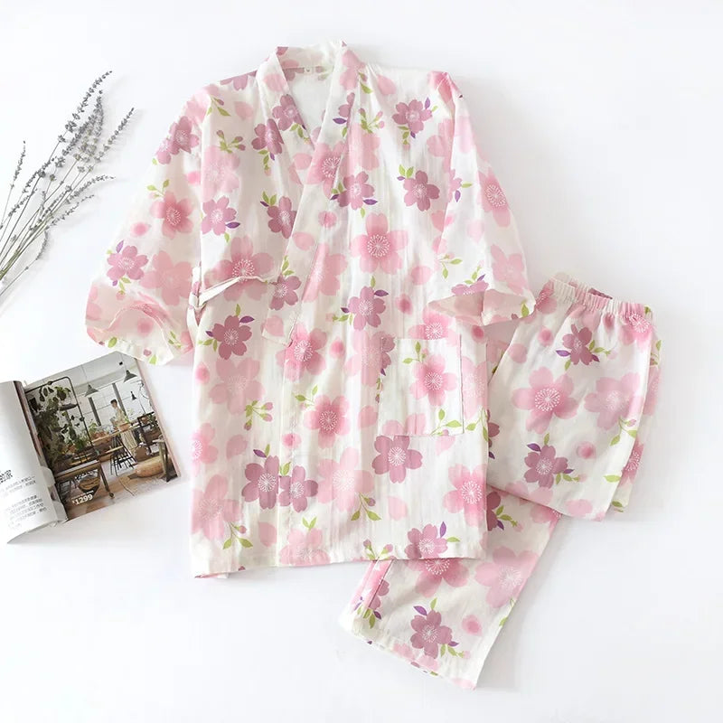 Damen Kimono Schlafanzug Baumwolle – Pyjama Set – Produktansicht 25