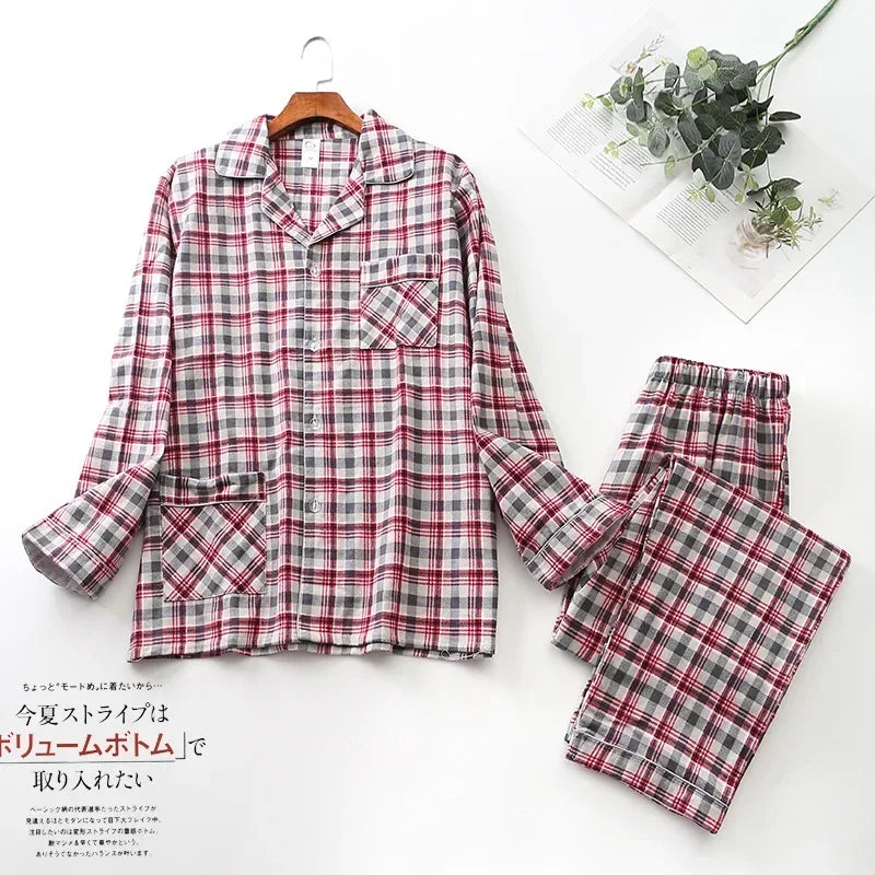 Herren Flanell Schlafanzug lang kariert – warmer Pyjama – Produktansicht 20