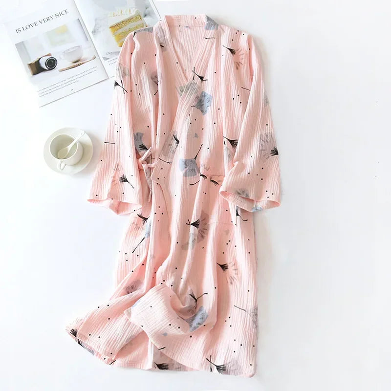 Damen Kimono Bademantel Baumwolle – leichter Morgenmantel – Produktansicht 11