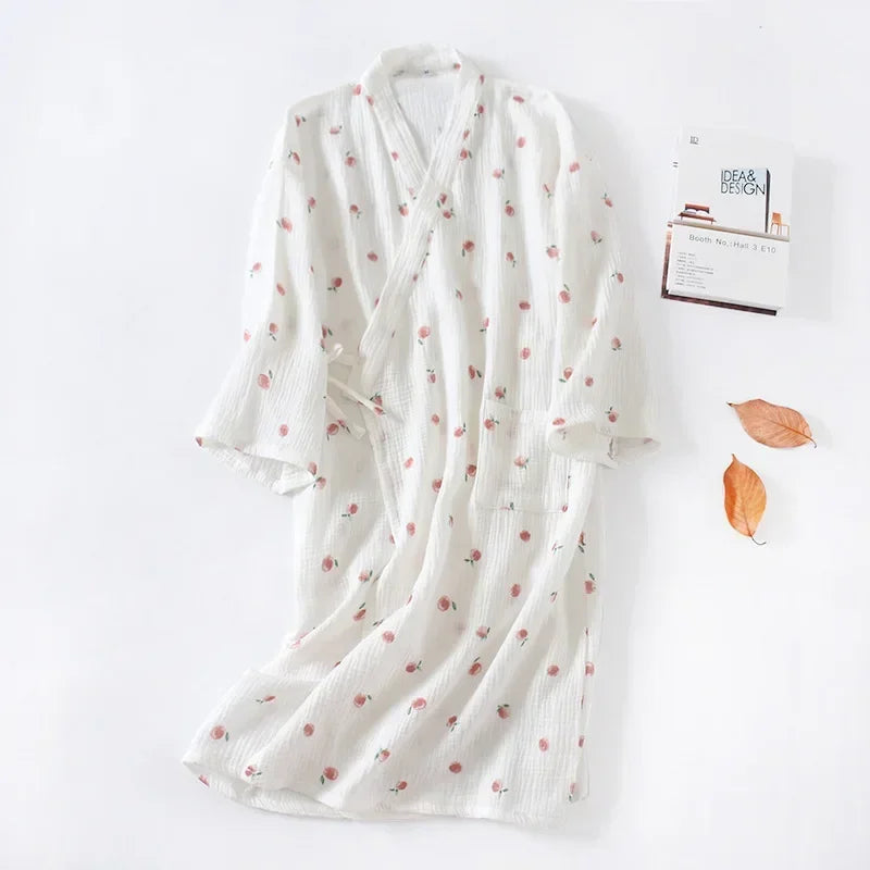 Damen Kimono Bademantel Baumwolle – leichter Morgenmantel – Produktansicht 12