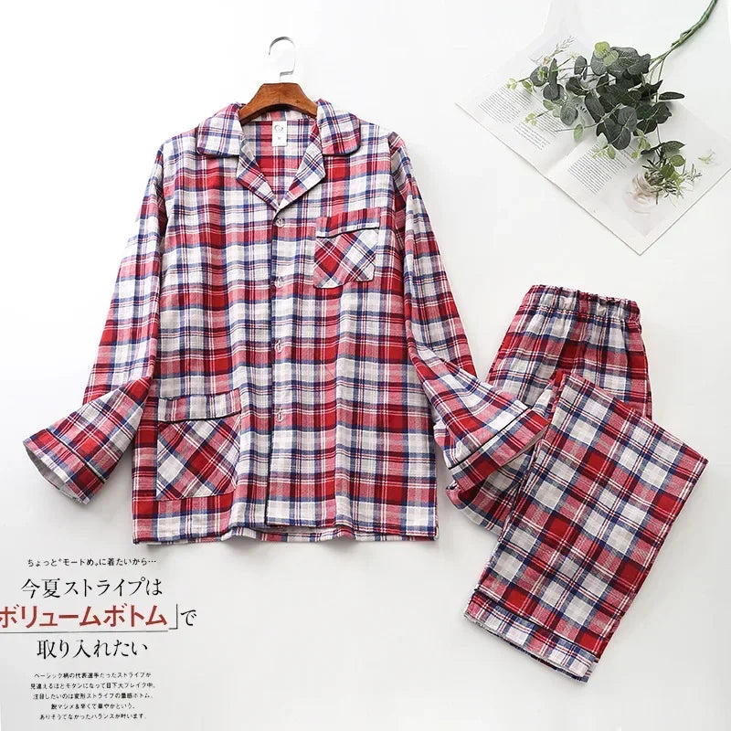 Herren Flanell Schlafanzug lang kariert – warmer Pyjama – Produktansicht 19