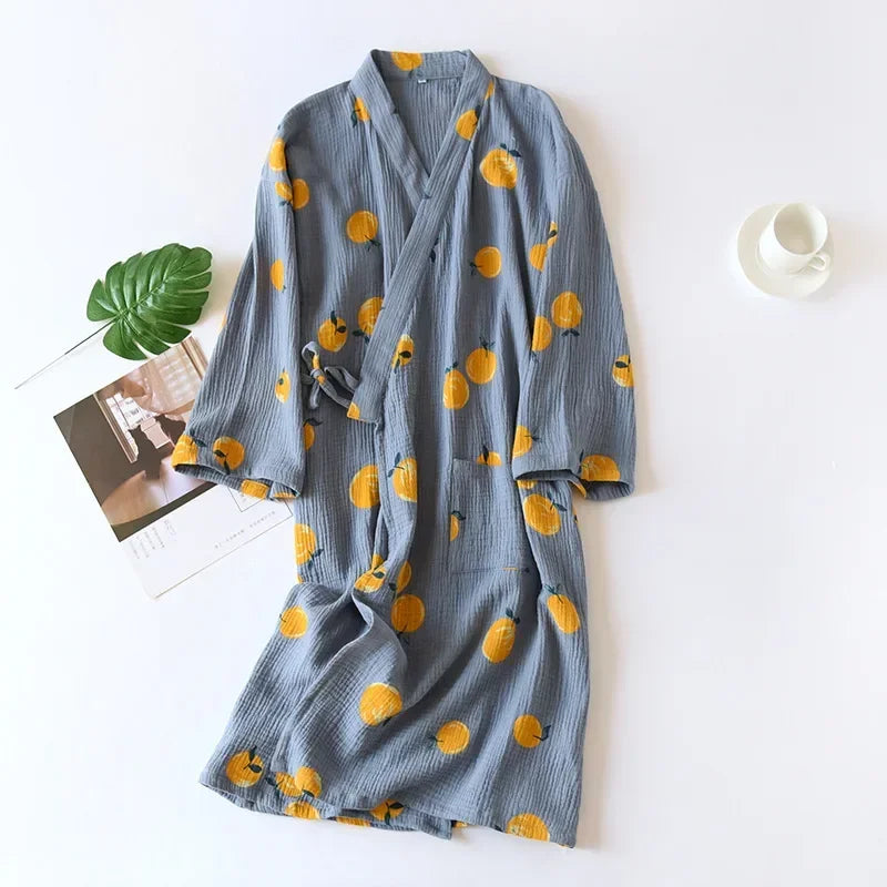 Damen Kimono Bademantel Baumwolle – leichter Morgenmantel – Produktansicht 1