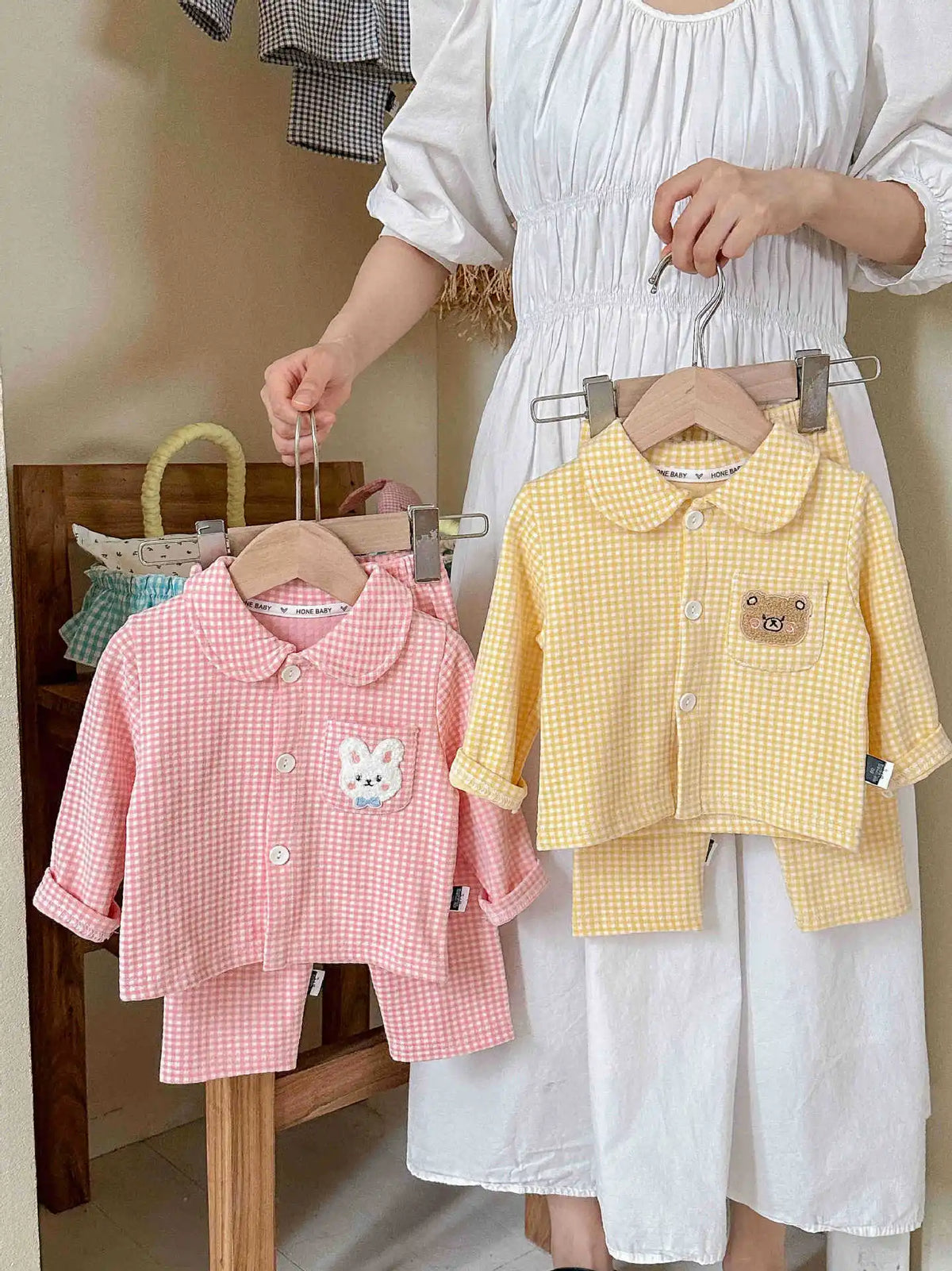 Kinder Schlafanzug lang kariert – Pyjama Set Herbst – Produktansicht 7